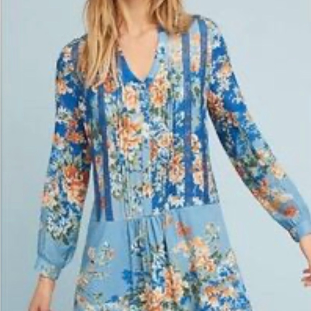 Tiny Anthropologie Floral Blue and Orange Dress-Size xsmall